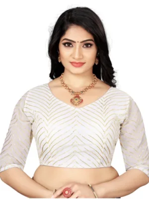 Generic Women's Georgette Embroidery Readymade Blouse (White, Size: Free Size)