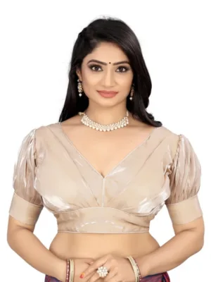 Generic Women's Organza Plain Readymade Blouse (Beige, Size: Free Size)