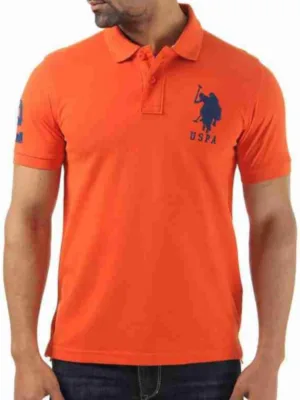Generic Men's Casual Half sleeve Solid Cotton Polo Neck T-shirt (Orange)