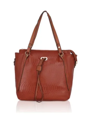 Generic Women's Faux Leather Textured Tote Bag (Brown)