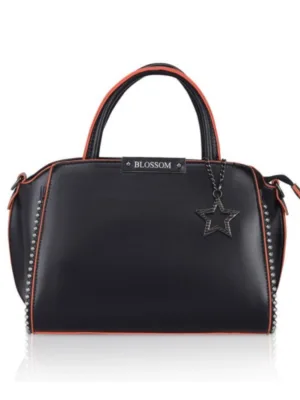 Generic Women's Faux Leather Metal Beads Handbag (Black)