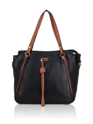 Generic Women's Faux Leather Textured Tote Bag (Black)