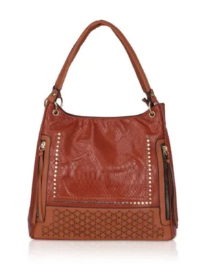 Generic Women's Faux Leather Textured Tote Bag (Brown)