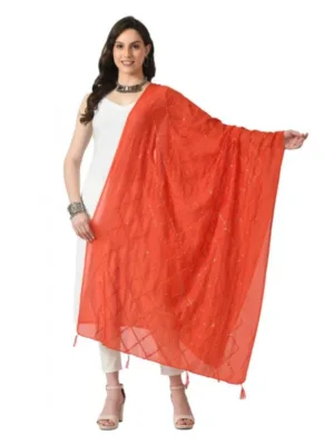Generic Women's Chanderi Self Design Dupatta (Orange, Length: Free Size)