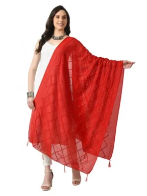 Generic Women's Chanderi Self Design Dupatta (Red, Length: Free Size)