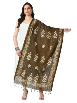Generic Women's Cotton Printed Dupatta (Mehandi, Length: Free Size)