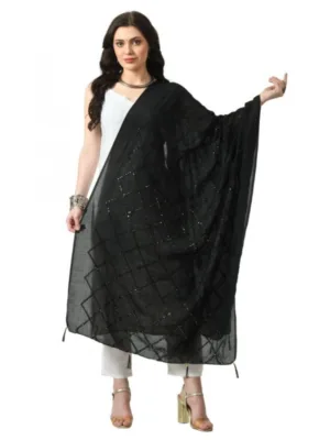 Generic Women's Chanderi Self Design Dupatta (Black, Length: Free Size)