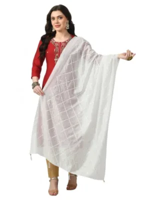 Generic Women's Chanderi Self Design Dupatta (White, Length: Free Size)