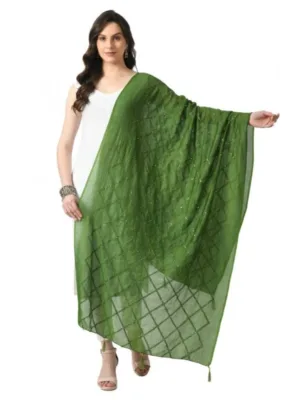 Generic Women's Chanderi Self Design Dupatta (Mehandi, Length: Free Size)