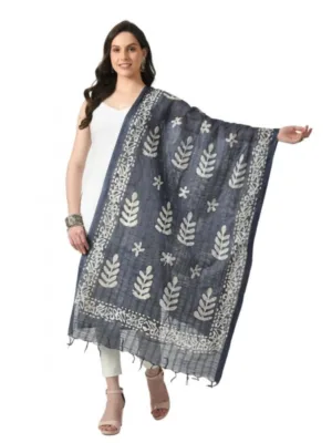 Generic Women's Cotton Printed Dupatta (Grey, Length: Free Size)