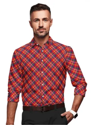 Generic Men's Cotton Blended Checked Full Sleeve Shirt (Red)