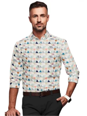 Generic Men's Cotton Blended Printed Full Sleeve Shirt (Multicolor)