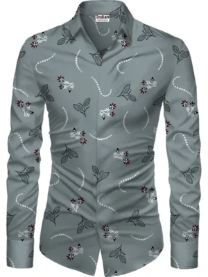 Generic Men's Casual Floral Printed Cotton Blend Unstitched Shirt Fabric 1.6 Mtrs (Grey)