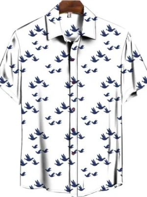 Generic Men's Casual Floral Printed Cotton Blend Unstitched Shirt Fabric 1.6 Mtrs (Blue)