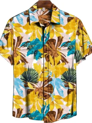 Generic Men's Casual Floral Printed Cotton Blend Unstitched Shirt Fabric 1.6 Mtrs (Yellow)