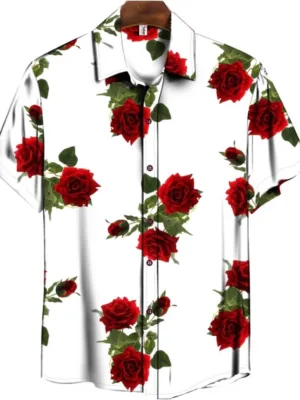 Generic Men's Casual Floral Printed Cotton Blend Unstitched Shirt Fabric 1.6 Mtrs (Red)
