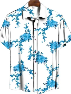 Generic Men's Casual Floral Printed Cotton Blend Unstitched Shirt Fabric 1.6 Mtrs (Sky Blue)