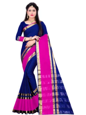 Generic Women's Jacquard Woven Saree With Unstitched Blouse 5.5Mtr (Blue)