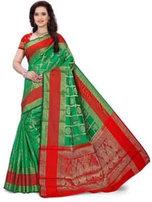 Generic Women's Jacquard Woven Saree With Unstitched Blouse 5.5Mtr (Green)
