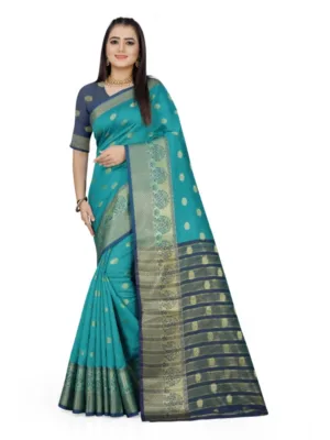 Generic Women's Jacquard Woven Saree With Unstitched Blouse 5.5Mtr (Green)