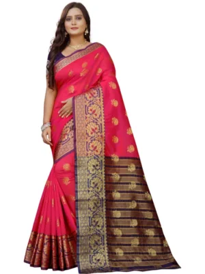Generic Women's Silk Blend Woven Saree With Unstitched Blouse 5.5Mtr (Multicolor)