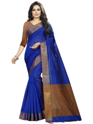 Generic Women's Cotton Silk Self Design Saree With Unstitched Blouse 5.5Mtr (Blue)