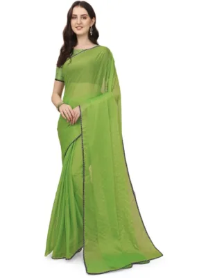 Generic Women's Silk Blend Embellished Saree With Unstitched Blouse 5.5Mtr (Green)