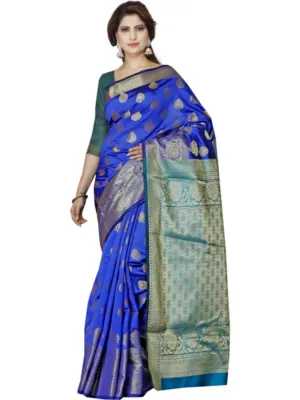 Generic Women's Jacquard Woven Saree With Unstitched Blouse 5.5Mtr (Blue)