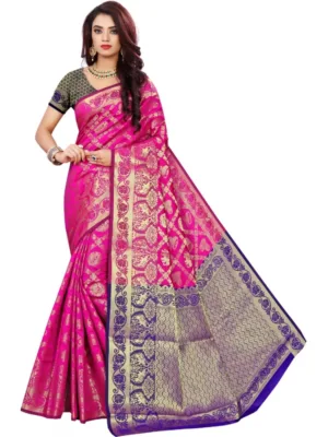 Generic Women's Jacquard Woven Saree With Unstitched Blouse 5.5Mtr (Pink)