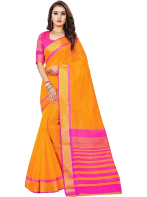 Generic Women's Jacquard Woven Saree With Unstitched Blouse 5.5Mtr (Orange)