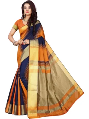 Generic Women's Jacquard Woven Saree With Unstitched Blouse 5.5Mtr (Orange)