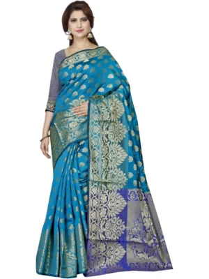 Generic Women's Jacquard Woven Saree With Unstitched Blouse 5.5Mtr (Blue)