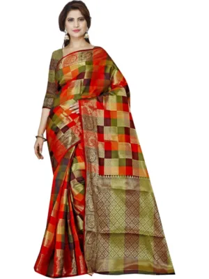 Generic Women's Jacquard Woven Saree With Unstitched Blouse 5.5Mtr (Multicolor)