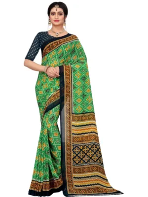 Generic Women's Georgette Floral Print Saree With Unstitched Blouse 5.5Mtr (Light Green)
