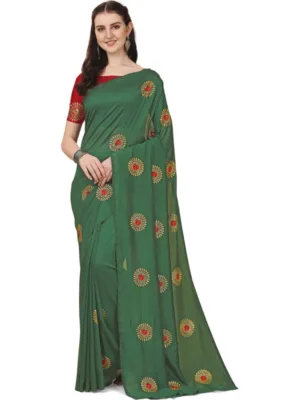 Generic Women's Silk Blend Embroidered Saree With Unstitched Blouse 5.5Mtr (Light Green)