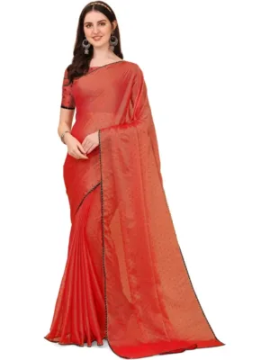 Generic Women's Silk Blend Embellished Saree With Unstitched Blouse 5.5Mtr (Red)