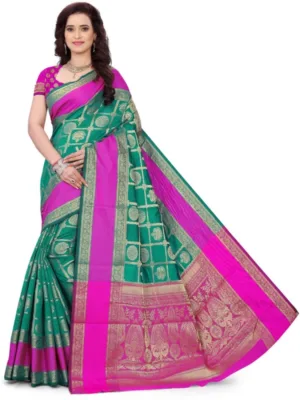 Generic Women's Jacquard Woven Saree With Unstitched Blouse 5.5Mtr (Light Green)