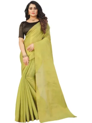 Generic Women's Cotton Silk Self Design Saree With Unstitched Blouse 5.5Mtr (Light Green)