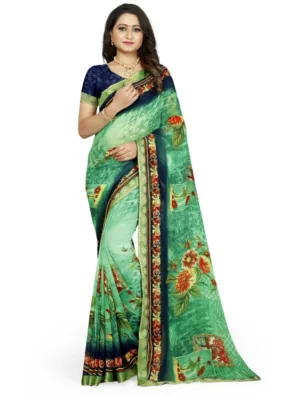 Generic Women's Georgette Floral Print Saree With Unstitched Blouse 5.5Mtr (Green)