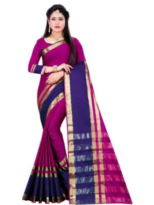 Generic Women's Jacquard Woven Saree With Unstitched Blouse 5.5Mtr (Purple)