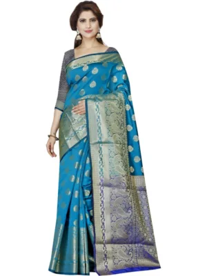 Generic Women's Jacquard Woven Saree With Unstitched Blouse 5.5Mtr (Blue)
