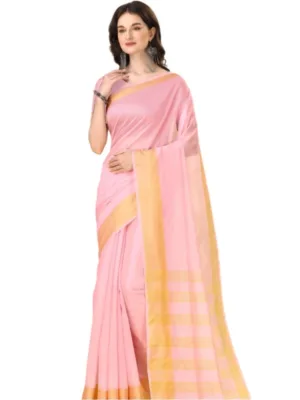 Generic Women's Cotton Silk Striped Saree With Unstitched Blouse 5.5Mtr (Multicolor)