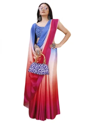 Generic Women's Crepe Digital Print Saree With Unstitched Blouse 5.5Mtr (Red)