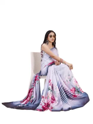 Generic Women's Crepe Digital Print Saree With Unstitched Blouse 5.5Mtr (Multicolor)