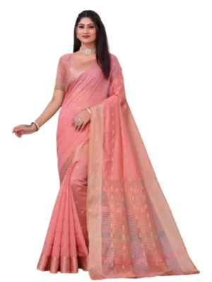 Generic Women's Silk Blend Woven Saree With Unstitched Blouse 5.5Mtr (Pink)
