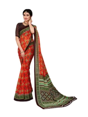 Generic Women's Georgette Floral Print Saree With Unstitched Blouse 5.5Mtr (Red)