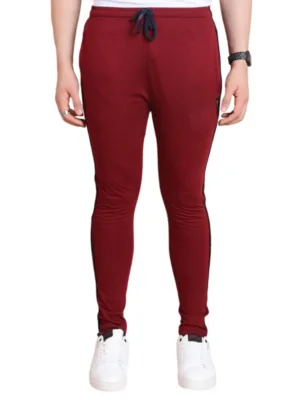 Generic Men's Casual Cotton Striped Full Length Track Pant (Maroon)