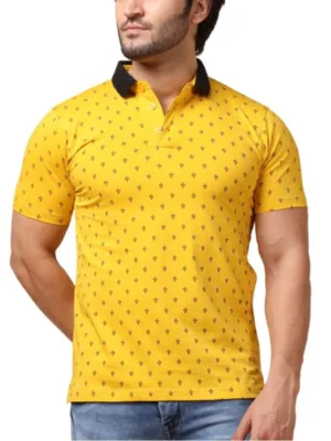 Generic Men's Casual Cotton Printed Polo Neck Half Sleeve T-Shirt (Yellow)
