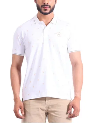 Generic Men's Casual Cotton Printed Polo Neck Half Sleeve T-Shirt (White)
