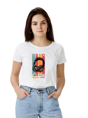 Generic Women's Polyester Solid Printed Round Neck Half Sleeve T-shirt (White)